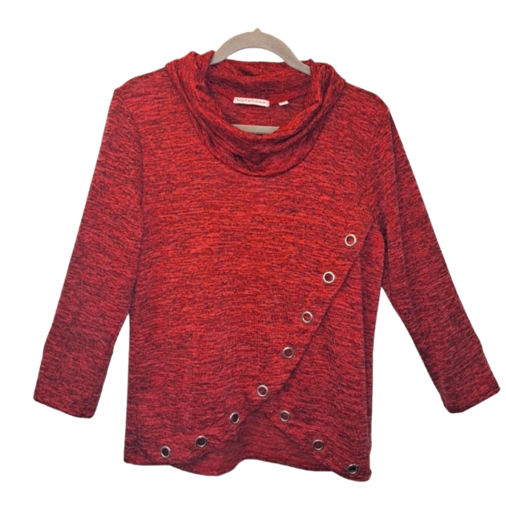 NEW Notations Red Cowl Neck Wrap Poncho Sweater with Grommets Size Medium